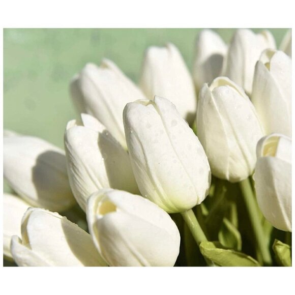 Artificial Creamy White Tulip Stems Bouquet 20 Stems 14 inch Realistic Look Fake - Picture 5 of 6